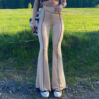 High Waist Contrast Trim Bootcut Pants