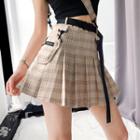 High-waist Pleated Mini Skirt With Pouch & Suspender