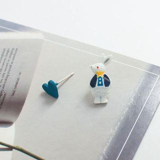 Asymmetrical Heart Rabbit Stud Earring / Clip-on Earring