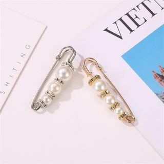 Faux Pearl Rhinestone Safety Pin Brooch