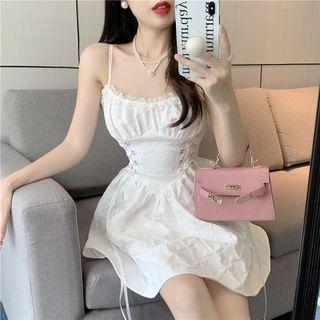 Printed Bow Lace-up A-line Dress