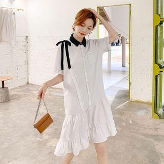 Short-sleeve Ruffled Hem A-line Dress