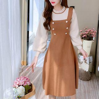 Long Sleeve Double Breasted Two Tone Knit Dress
