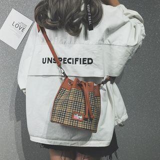 Houndstooth Drawstring Bucket Bag