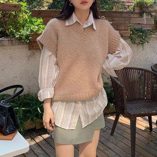 Knit Vest / Striped Shirt / Skirt