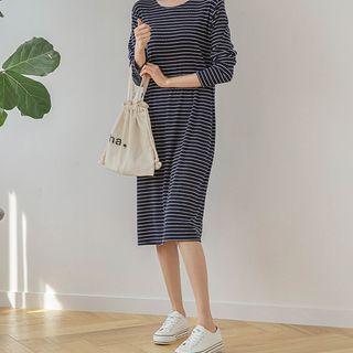 Stripe Ribbed Midi T-shirt Dress