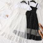 Set: Heart-print Sleeveless Dress + T-shirt