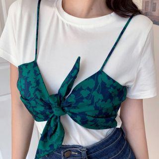 Mock Two-piece Short-sleeve Suspender Panel T-shirt