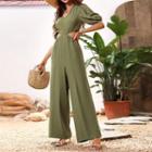 Elbow-sleeve V-neck Cutout Jumpsuit