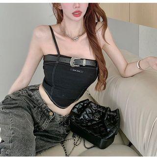 Buckled Cropped Denim Camisole Top