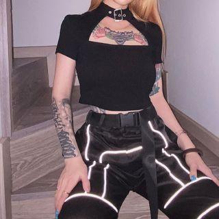 Cutout Halter Short-sleeve Crop Top