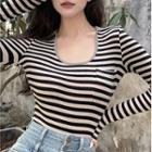 Long-sleeve Striped T-shirt Stripes - Black & Almond - One Size