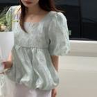 Puff Sleeve Square Neck Embroidered Flowy Blouse