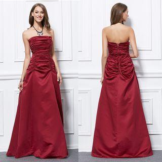 Strapless Draped A-line Evening Gown
