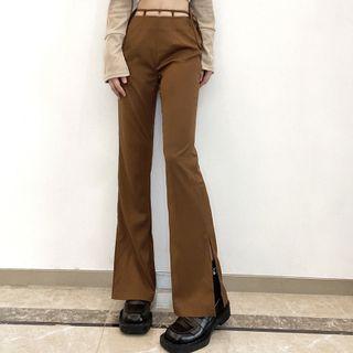 Tie-waist Side-vent Boot-cut Pants
