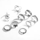 Set Of 9: Alloy Ring Set - Gold - One Size