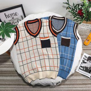 Contrast Trim Checker Knit Vest
