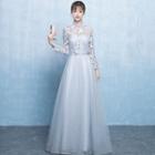 Long-sleeve Crochet Lace A-line Evening Gown