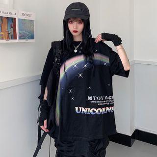 Rainbow Unicorn Print Short-sleeve T-shirt