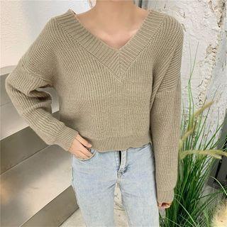 V-neck Buttoned Back Sweater