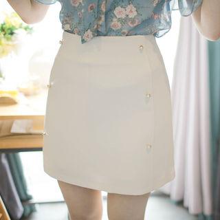 Faux-pearl Beaded Mini Skort