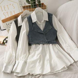 Set: Tie-back Denim Vest + Shirt