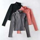 Turtleneck Cutout Long-sleeve T-shirt