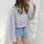 Striped Long-sleeve T-shirt Purple & White - One Size