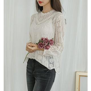 Keyhole-back Crochet-lace Blouse