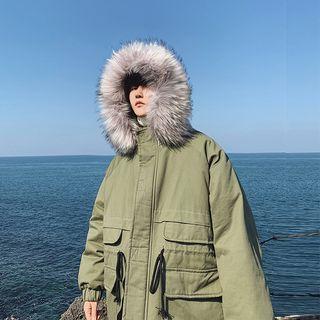 Furry-trim Zip Hooded Utility Jacket
