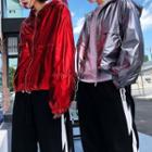 Couple Matching Metallic Hooded Windbreaker / Print Sweatpants