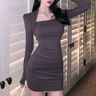 Long-sleeve Square Neck Mini Dress