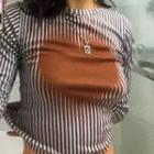 Long-sleeve Striped Heart Print Cropped T-shirt