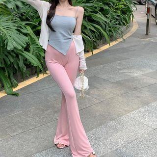 Asymmetrical Camisole Top / Flared Pants / Cardigan
