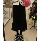 Ruffle Hem Velvet Midi Pencil Skirt