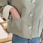 Contrast-collar Jacket Light Khaki - One Size