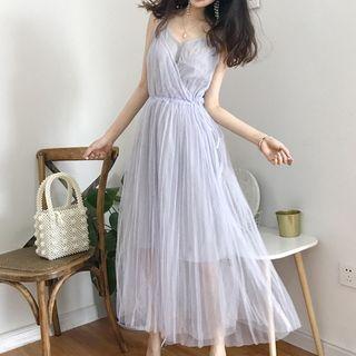 Set: Mesh Strappy A-line Maxi Dress + Strappy Dress