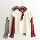 Long-sleeve Mock Two-piece Check Top