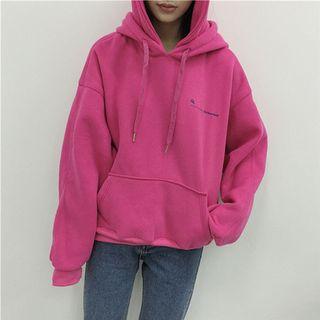 Embroidered Letter Fleece-lined Hoodie