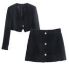 Single-button Cropped Jacket / Button-up Mini A-line Skirt / Set