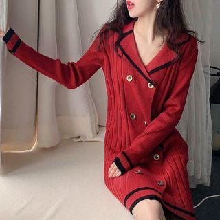 Double Breasted Contrast Trim Knitted Dress