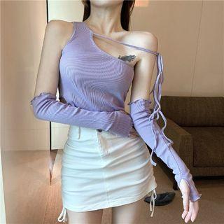 One-shoulder Tank Top / Oversleeves / Mini Pencil Skirt / Set