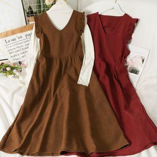Ruffle-trim V-neck Midi Dress