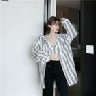 Striped Cropped Camisole Top / Striped Long-sleeve Shirt
