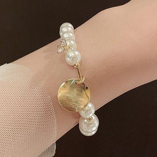 Faux Pearl Alloy Disc Bracelet Gold - One Size