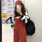 Striped V-neck Loose-fit Sweatshirt / Corduroy Jumper Pants