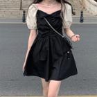 Short-sleeve Two-tone Mini A-line Dress / Blouse