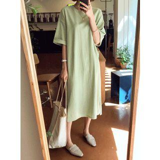 Cuffed-sleeve Boxy Cotton T-shirt Dress