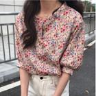 Floral Elbow-sleeve Chiffon Blouse As Shown In Figure - One Size