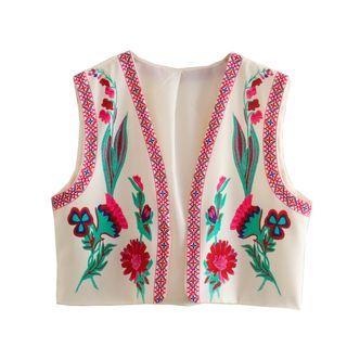 Floral Print Vest Floral Print - Pink & Green - One Size